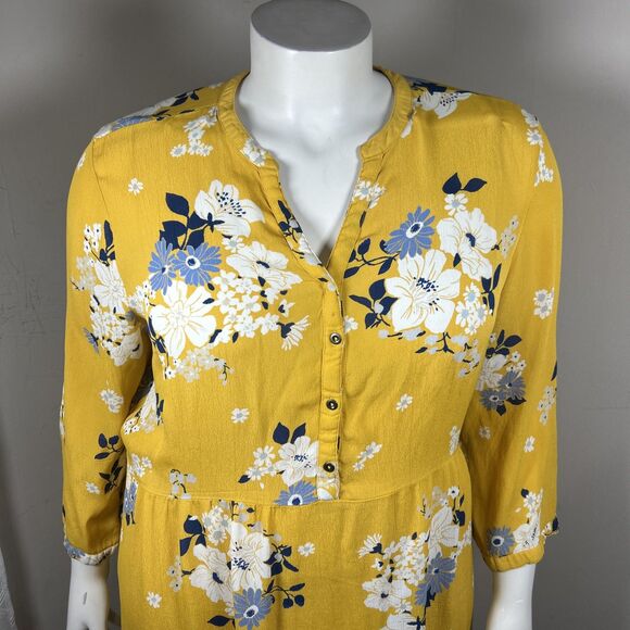 Old Navy Dress 2XL Yellow Midi Tiered Floral Long Sleeves Flowy Ruffle Casual - Picture 5 of 14